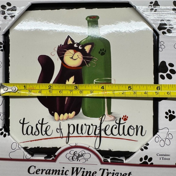 New in box! Ceramic wine trivet w/cat &wine bottle🐈⬛🍷decorative & functional - Picture 6 of 7